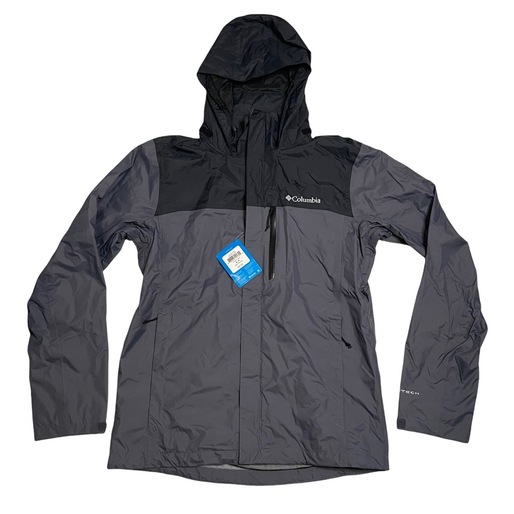Columbia Pouration Omni-Tech Men's Windbreaker Jacket Full Zip Gray Black Small
